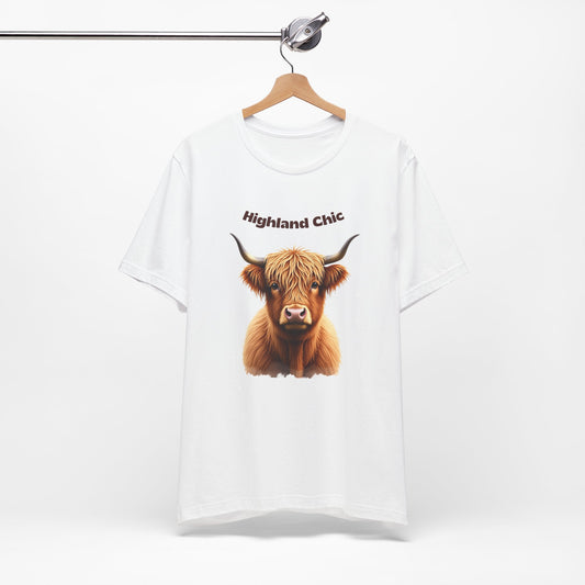 Highland Chic Highland Cow T-Shirt Design on hanger
