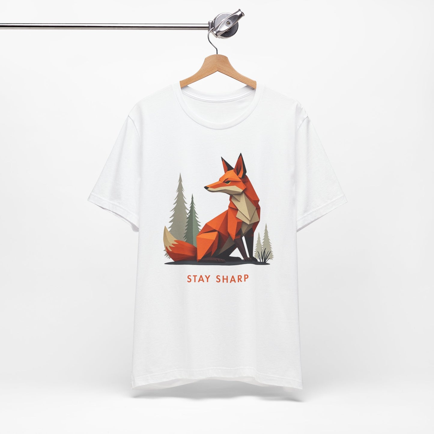 Origami Fox Stay Sharp white T-Shirt on hanger