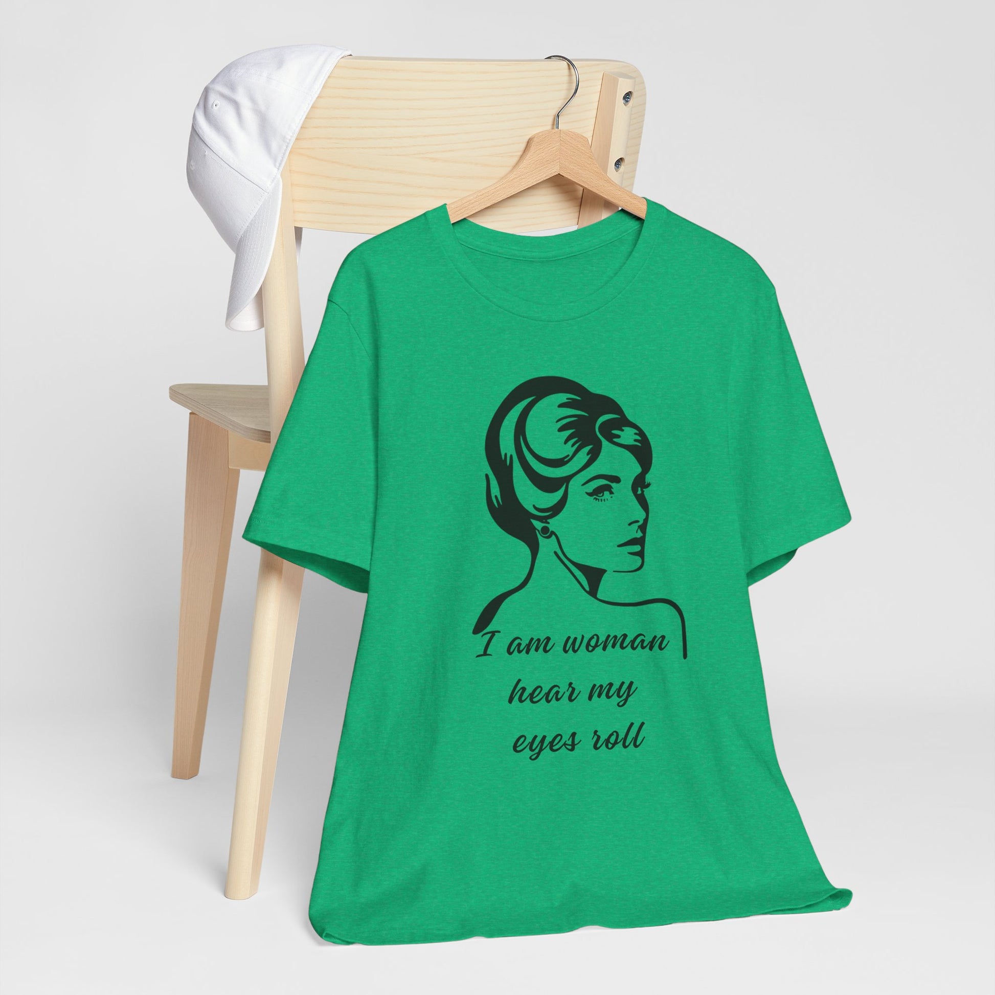 Sassy_I_Am_Woman_Hear_My_Eyes_Roll_-_Black_Beauty_on_Kelly green on hanger