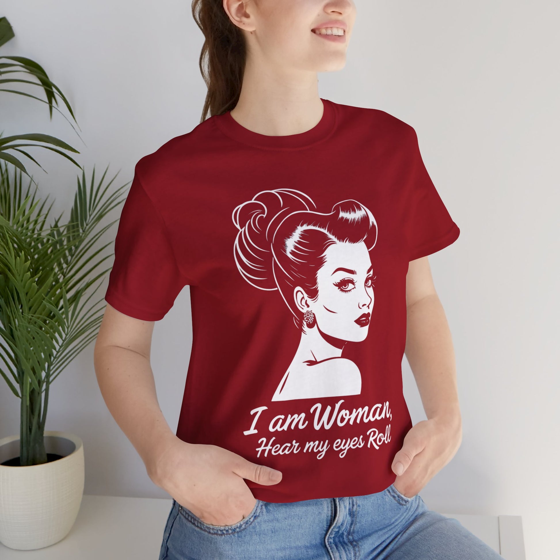 Sassy_Woman_T-Shirt-_I_am_Woman_-_white on red on model