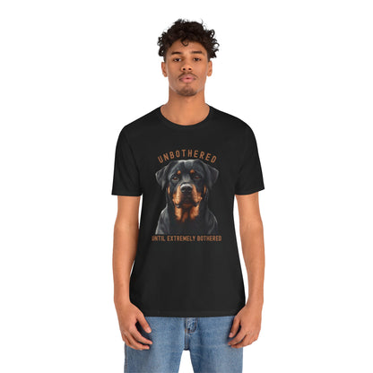 Unbothered Rottweiler Graphic Black T-Shirt - Dog Designs on model2